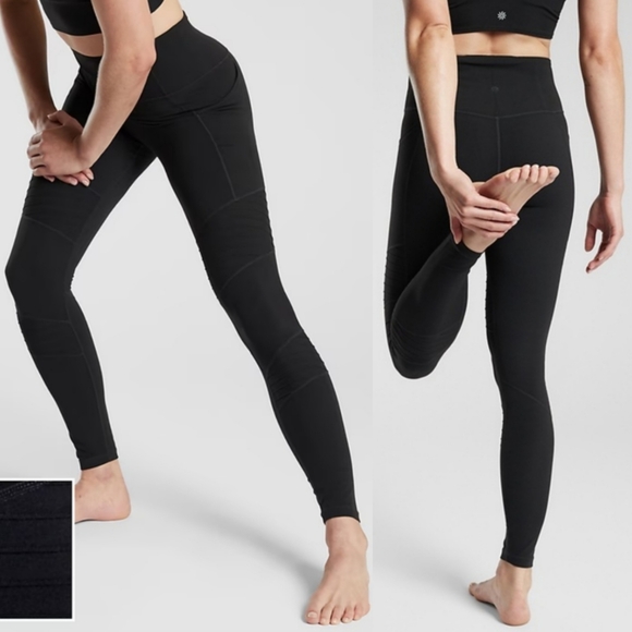 Athleta "Inclination Moto Tight" High Rise Legging Black Textured Women's Size S - Picture 2 of 10